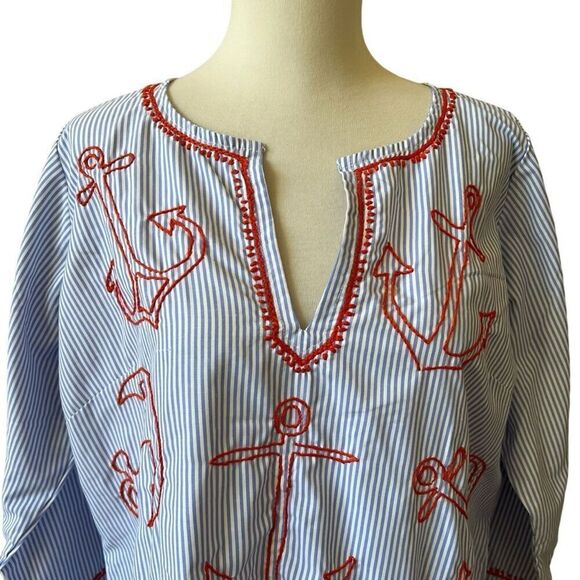 GRETCHEN SCOTT TUNIC SWIM COVERUP SAILOR NAUTICAL COASTAL GRANDMA NWT WOMENS M - Picture 3 of 13